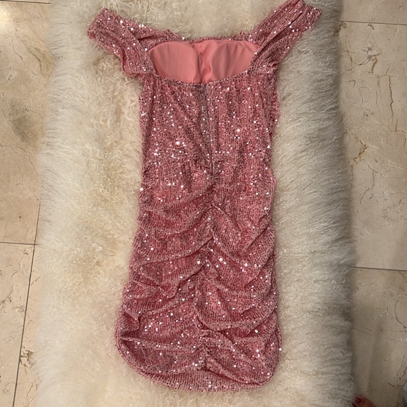 Pretty Pink Sparkles Small Dress Custom Made Off the Shoulders Sexy - Picture 2 of 3